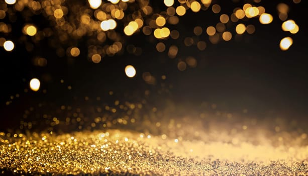 Abstract festive dark background with gold stars and glitter New year birthday holidays celebration