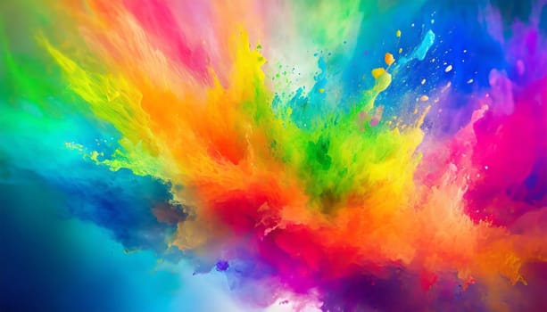 colorful rainbow holi paint color powder explosion isolated white wide panorama background