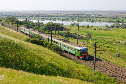 Novosibirsk, Russia - July 20, 2018: locomotive or engine is a rail transport vehicle that provides the motive power for a train.