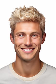 Headshot from blonde hair man laughing in camera isolated on white background. generative ai