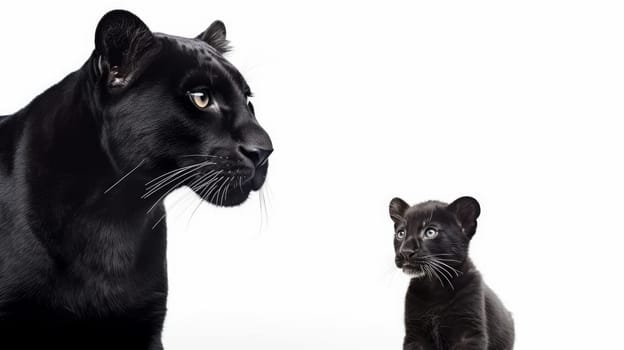 Black Panther with baby isolated on white background. artificial art