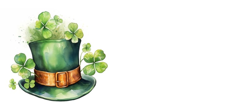 Lepricon hat decorated by clover, isolated on white background. St. Patrick s Day theme generative AI