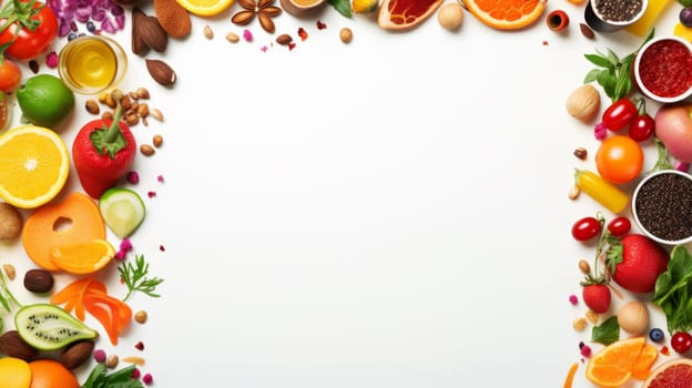 Healthy clean eating layout, vegetarian food and diet nutrition concept. artificial art