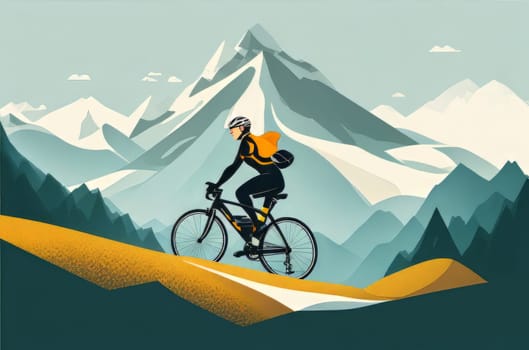Illustration from Sportsman rides a bicycle in an alpine landscape. generative ai