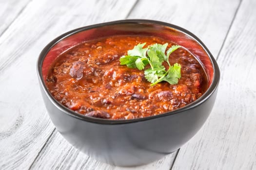 Bowl of Chili con carne spicy stew