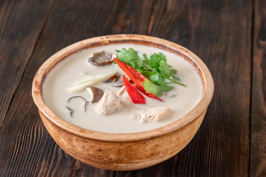Bowl of thai Tom Kha Kai soup