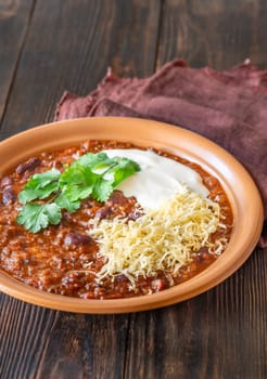 Bowl of Chili con carne spicy stew