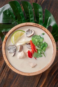 Bowl of thai Tom Kha Kai soup
