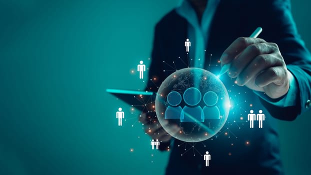 Businessman use a stylus pen in the selection of business target groups. Target customer, Customer behavior concept. Marketing plan and strategies, Customer centric strategies.