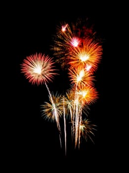 Beautiful fireworks display isolated on black background for celebration and anniversary