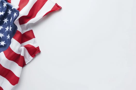 American flag on white background closeup with copy space. USA symbol. AI Generated.