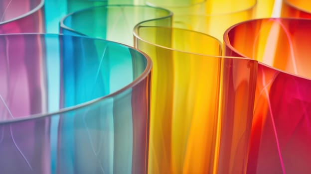 Colorful glass array. Created using AI generated technology and image editing software.