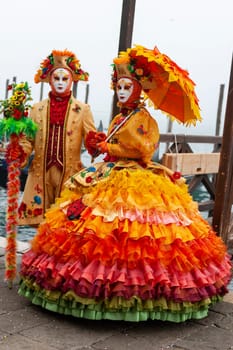 VENICE, ITALY - Febrary 8 2023: The masks of the Venice carnival 2024