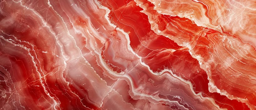 A fiery expanse of red marble stretches out in this image, with delicate veins like cracks in a parched desert, radiating intensity and warmth