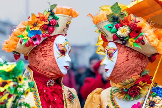 VENICE, ITALY - Febrary 8 2023: The masks of the Venice carnival 2024