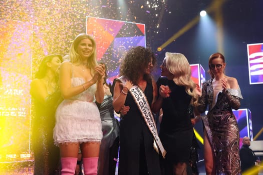 The colleagues celebrate and congratulate Apameh Schönauer (Berlin),39 years,Successful architect and activist for women's rights wins the election of the Miss Germany Award 2024 - Europapark Rust - The final at Europapark Rust - On Saturday,04 March 2023,the title "Miss Germany"" was awarded for the 20th time at Europapark. 900 guests attended the proclamation at the DOME,and more than 100 media representatives from the press,radio and television were accredited."