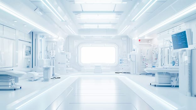 Advanced Medical Facility.Modern, sterile lab interior with high-tech equipment and bright lighting.