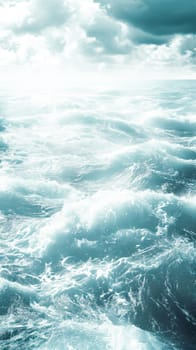 A dramatic cloudscape resembling turbulent ocean waves, in shades of moody blue.Suitable for dynamic weather-related content or backgrounds