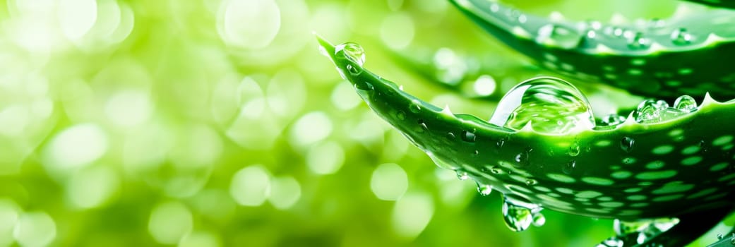 Close-up of aloe vera leaves with dew drops and a soft-focus background.Perfect for health and wellness blogs, natural product marketing.