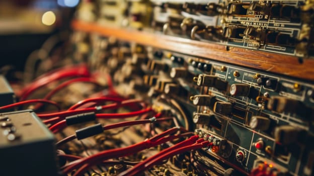 Close-up of retro audio mixer's internal wiring and components.Vintage Audio Mixer Circuitry