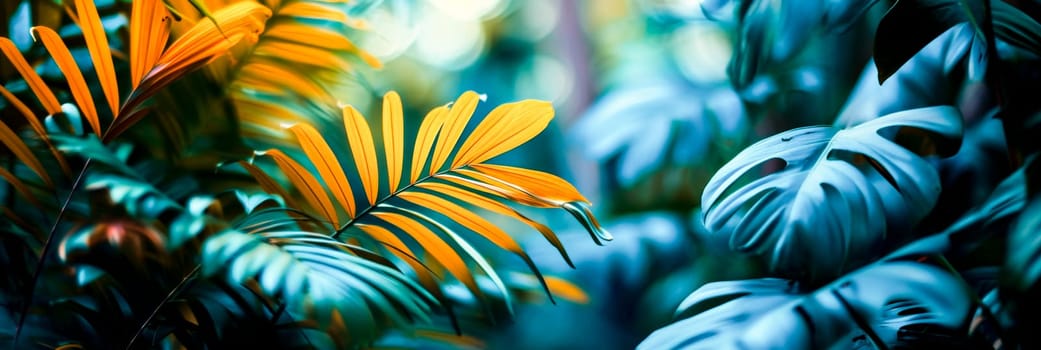 Vibrant green leaves with yellow accents under soft light, creating a lush botanical scene. for nature-related content or plant-themed design work