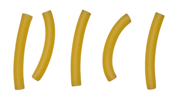 Raw white wheat flour pasta on isolated background, top view