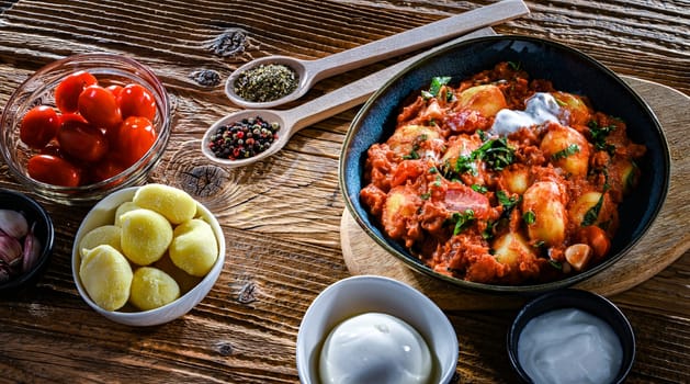 Creamy tomato gnocchi with burrata, basil and garlic.