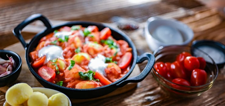 Creamy tomato gnocchi with burrata, basil and garlic.