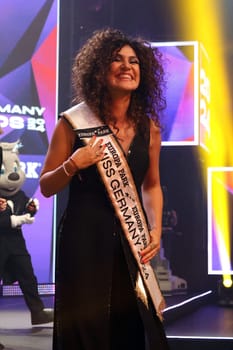 Pure joy and a big smile: The new Miss Germany 2024,Apameh Schönauer (Berlin),39 years,successful architect and activist for women's rights, at the Miss Germany Awards 2024 - Europapark Rust - The final at Europapark Rust - On Saturday,04 March 2023,the title "Miss Germany"" was awarded for the 20th time in Europapark. 900 guests attended the proclamation at the DOME,and more than 100 media representatives from the press,radio and television were accredited."