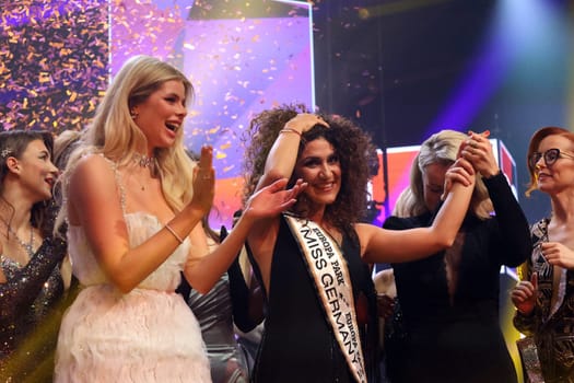 The new Miss Germany 2024,Apameh Schönauer (Berlin),39 years old,successful architect and activist for women's rights,is celebrated by her colleagues after the victory   at the Miss Germany Awards 2024 - Europapark Rust - The final at Europapark Rust - On Saturday,04 March 2023,the title "Miss Germany"" was awarded for the 20th time in Europapark. 900 guests attended the proclamation at the DOME,and more than 100 media representatives from the press,radio and television were accredited."