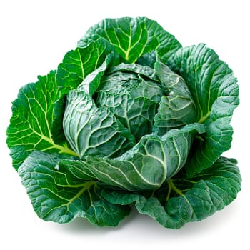 Heads of young cabbage with leaves close-up. Eco food concept, white isolated background AI generated image