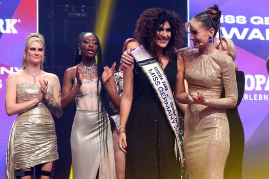Kira Geiss from Stuttgart,Miss Germany 2023,congratulates her successor,Apameh Schönauer (Berlin) on winning the Miss Germany Awards 2024 - Europapark Rust - The final at Europapark Rust - On Saturday,March 04,2023,the title of "Miss Germany"" was awarded for the 20th time at Europapark. 900 guests attended the proclamation at the DOME,and more than 100 media representatives from the press,radio and television were accredited."