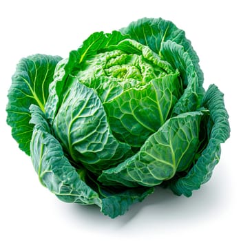Heads of young cabbage with leaves close-up. Eco food concept, white isolated background AI generated image