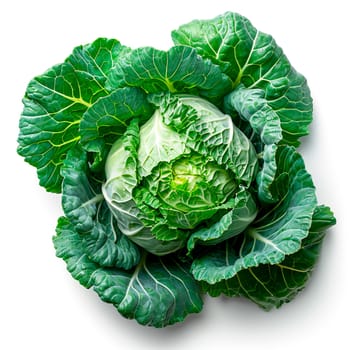 Heads of young cabbage with leaves close-up. Eco food concept, white isolated background AI generated image