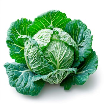 Heads of young cabbage with leaves close-up. Eco food concept, white isolated background AI generated image