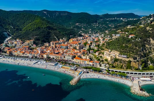 Aerial view of Noli on the Italian Riviera in the province of Savona, Liguria, Italy