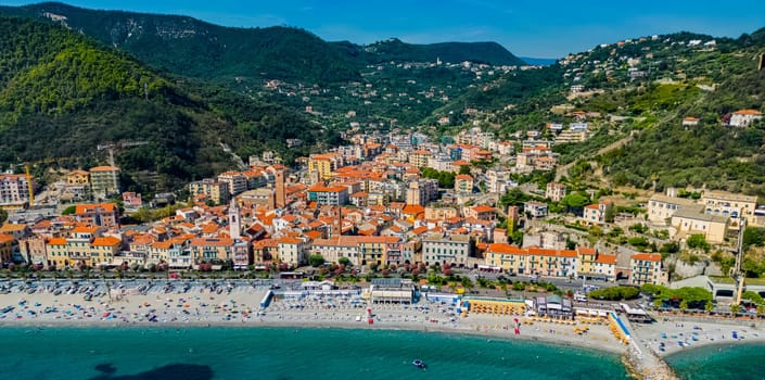 Aerial view of Noli on the Italian Riviera in the province of Savona, Liguria, Italy