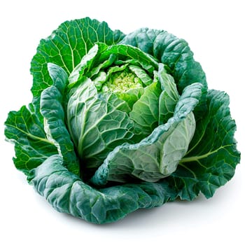 Heads of young cabbage with leaves close-up. Eco food concept, white isolated background AI generated image