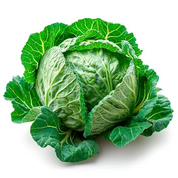 Heads of young cabbage with leaves close-up. Eco food concept, white isolated background AI generated image