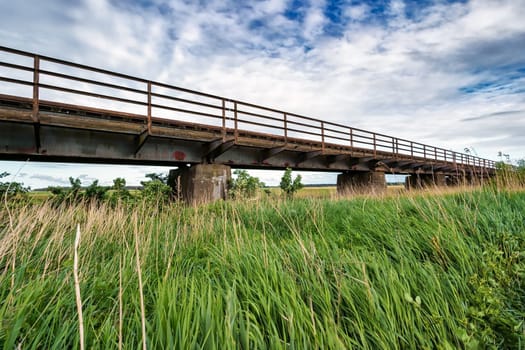 Former Darßbahn train line in Bresewitz, just before the Meiningen Bridge to the Fischland-Darß peninsula, Mecklenburg-Western Pomerania, Germany