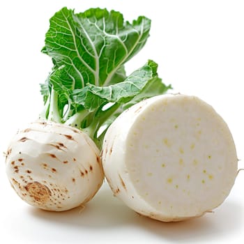Kohlrabi vegetable on white isolated background AI generated image