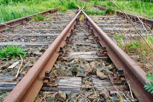 Former Darßbahn train line in Bresewitz, just before the Meiningen Bridge to the Fischland-Darß peninsula, Mecklenburg-Western Pomerania, Germany
