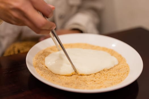 Mochi dough with milk and peanut sesame dessert