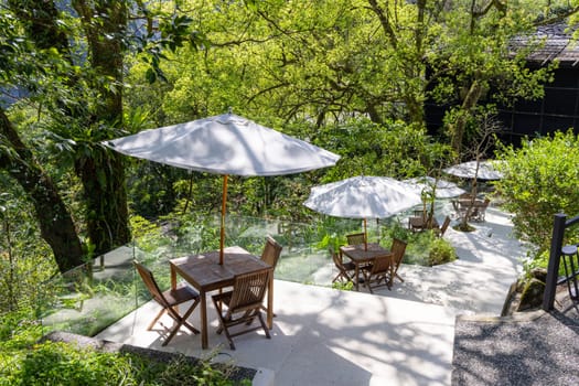 Beautiful outdoor coffee shop with natural landscape