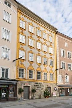 Birthplace of the musician and composer Wolfgang Amadeus Mozart in the old town of Salzburg in Austria