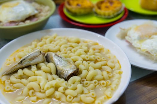 Soup of macaroni with anchovy fish