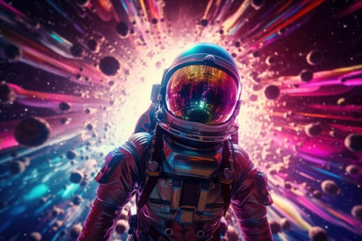 Astronaut retro neon. Spaceman event. Generate Ai