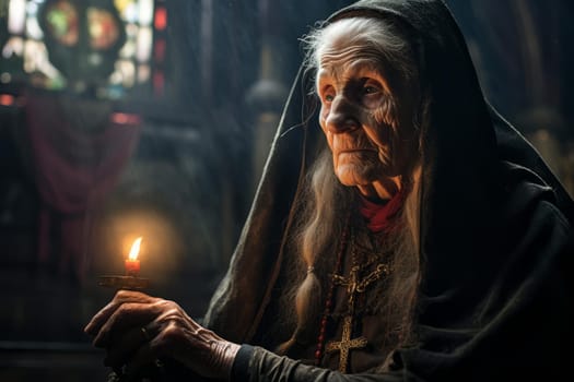 Priest old woman church. Religious belief. Generate Ai