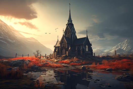 Priest man church. Christian book. Generate Ai