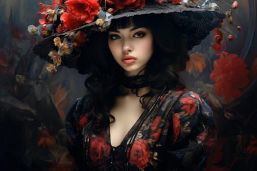 Woman dressed in cloth with colorful prints. Glamorous lady on summer holiday journey. Generate ai